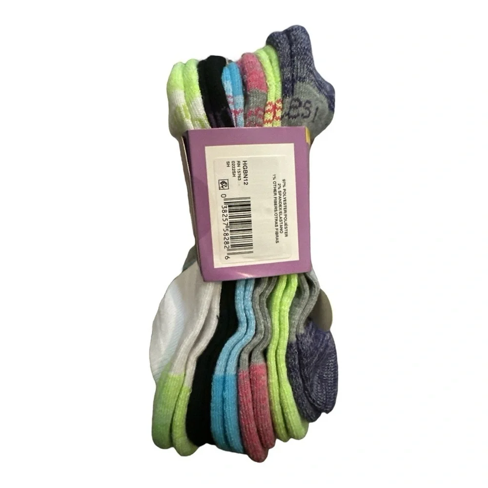 Hanes Girls’ No Show Socks – 12 Pairs, Size 4-10 (L), Multi-Color, NWT